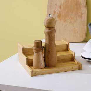 可伸缩调味架木制多功能三层厨房置物架调味盒 优惠阶梯式木盒