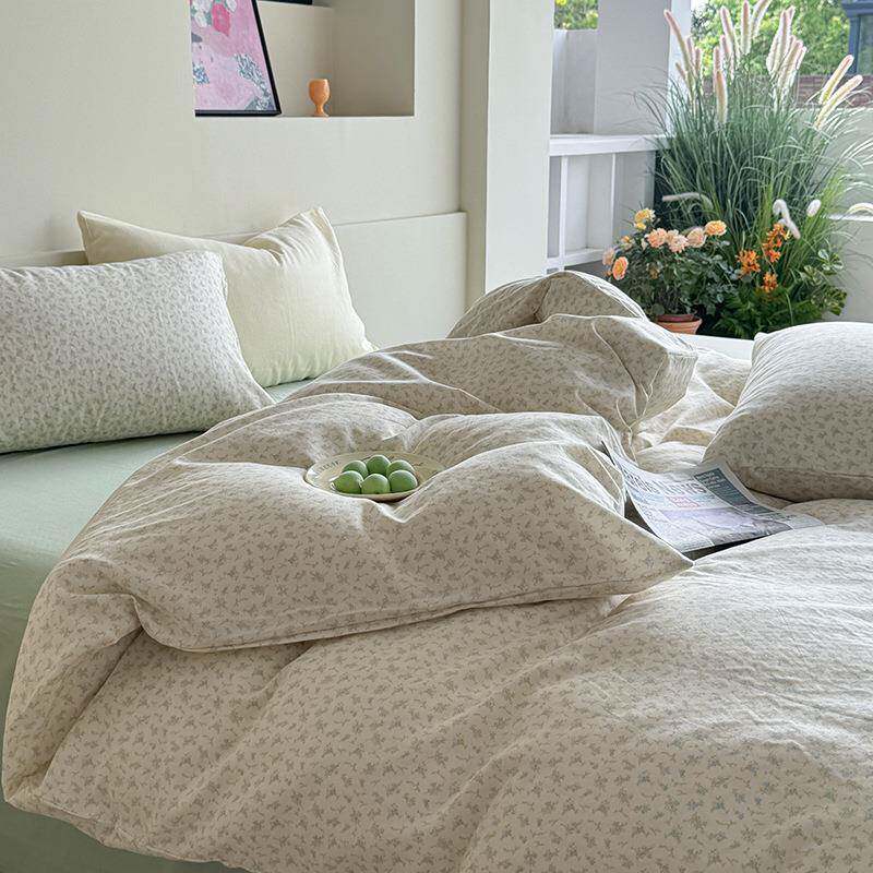 A类纯棉双层纱被套四件套全棉小清新床单床笠宿舍三件套极简风