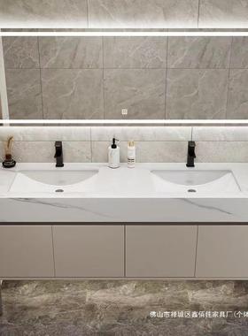 简约三盆洗手台落地式智能浴室柜公共卫生间双人台一体柜橙色单柜