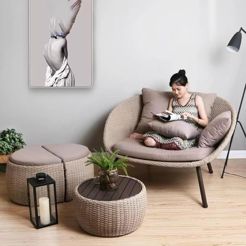 户外家用阳台藤椅子懒人小沙发创意客厅室内外休闲藤编三件套组合