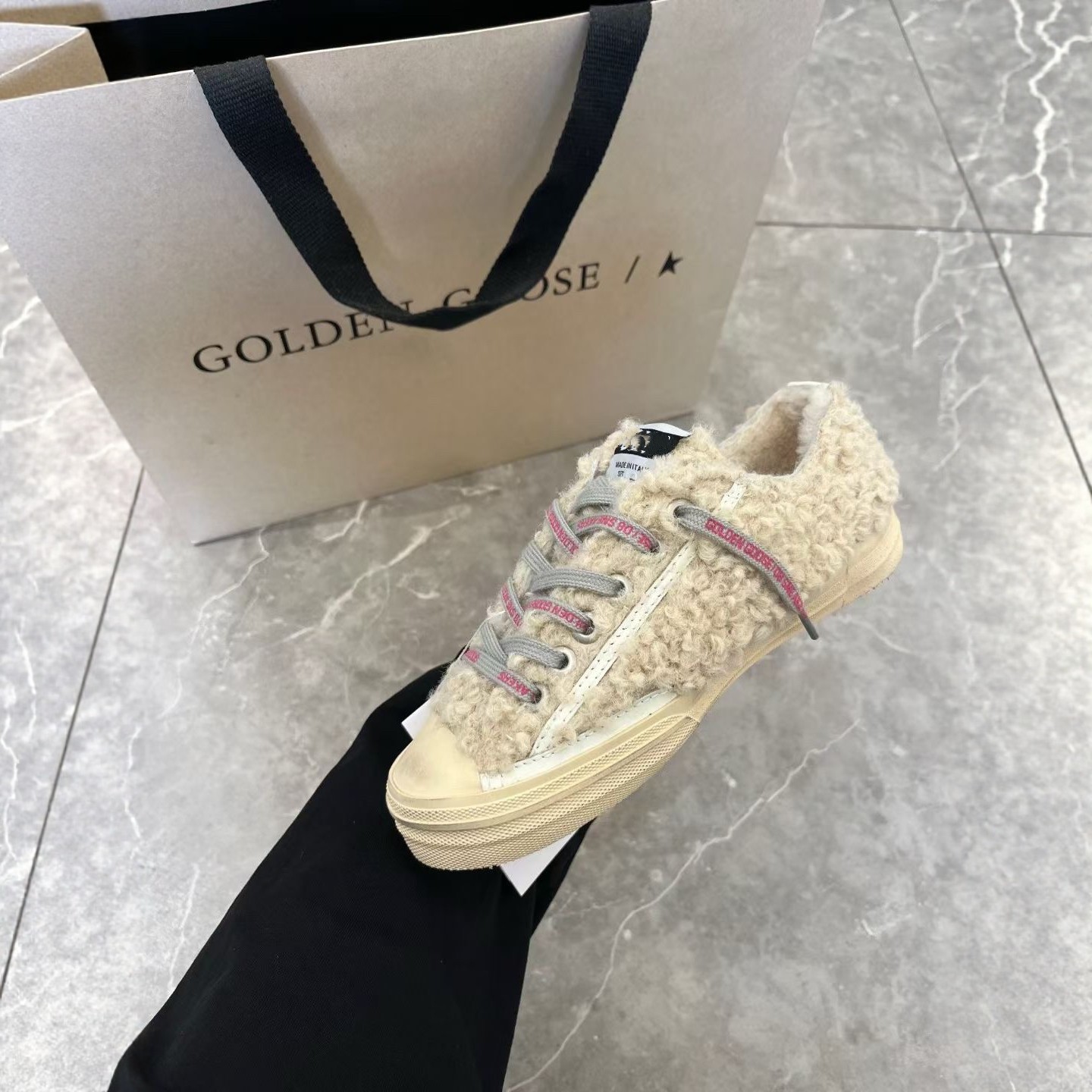 羊羔毛做旧脏脏鞋女陈伟霆同款亮片星星加绒复古休闲鞋冬季潮板鞋