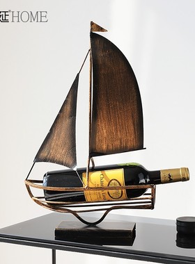 复古怀旧帆船红酒架艺术摆设欧式酒柜摆件创意玄关U桌面家居装饰