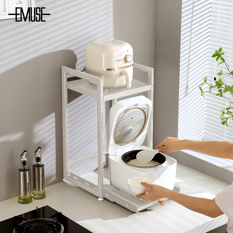 厨房台面置物架电饭锅一s体式抽拉收纳架家用烤箱微波炉放置锅架