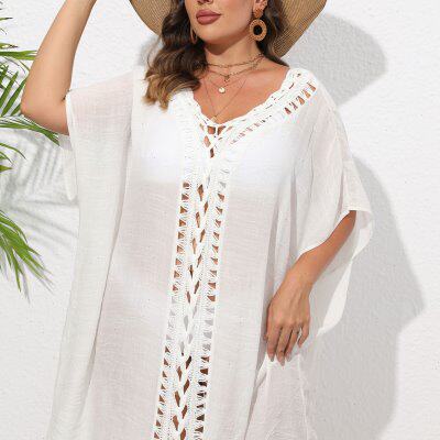 防晒宽松罩衫沙滩欧美比基尼罩衫花拼接大码女遮挡海滩钩手泳衣裙