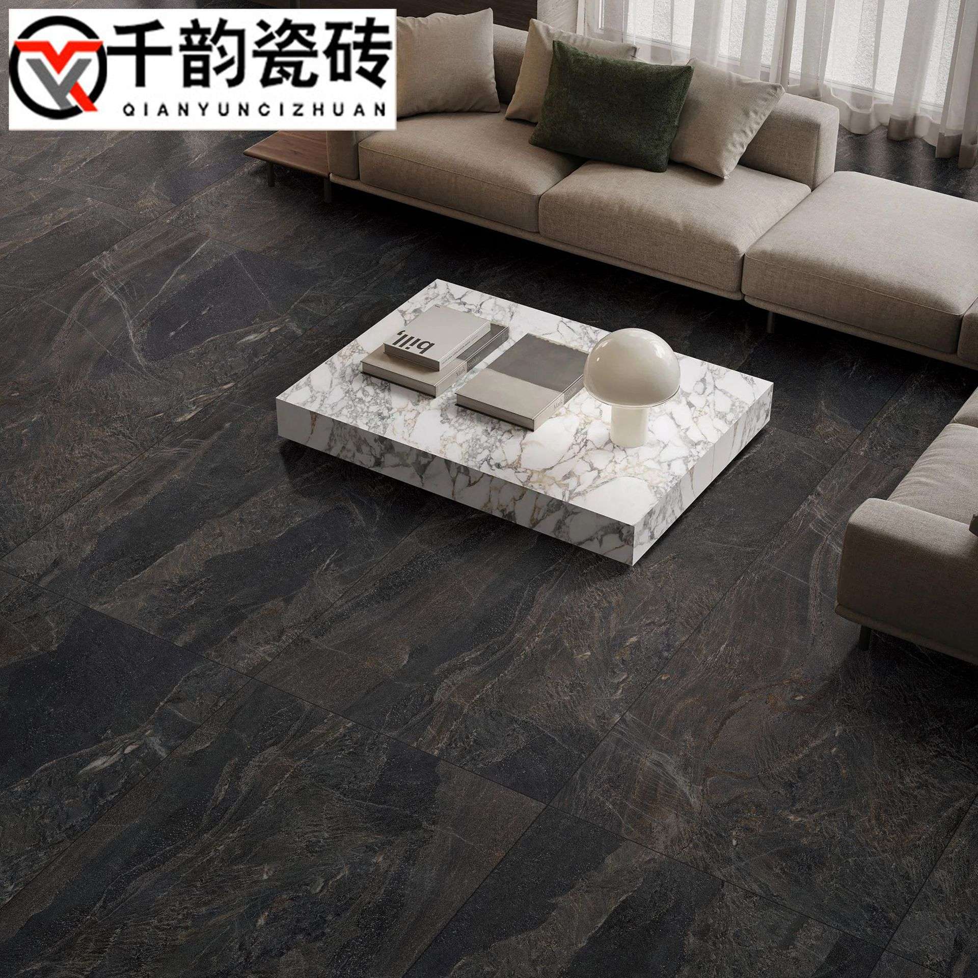 哑光黑色大理石瓷砖600x1200卫生间浴室防滑地砖墙砖仿古砖工程