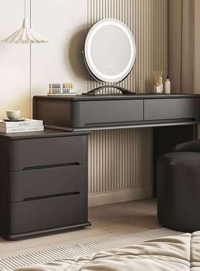 梳妆台实木黑色卧室现代简约小型化妆桌收纳柜轻奢感化妆台