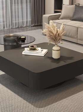 家用茶桌客厅玻璃黑色轻奢岩板现代简约组合茶几小户型方形感家用