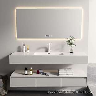 岩板无缝陶瓷盆一体盆抽屉柜现代简约卫生间浴室柜组合纯白洗手台