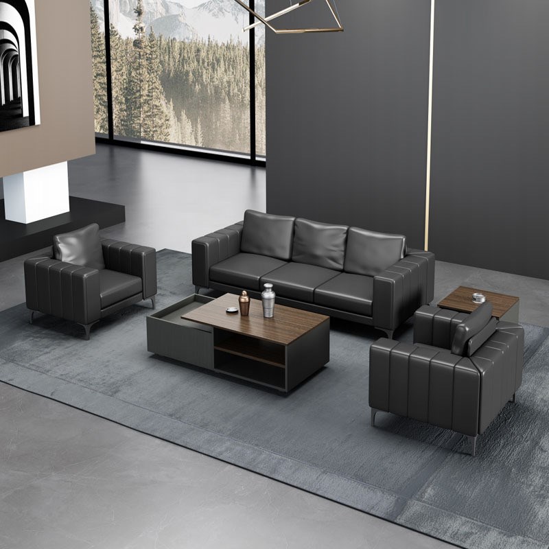 办公沙发茶几组合简约现代商务y洽谈接待会客办公室沙发真皮三人