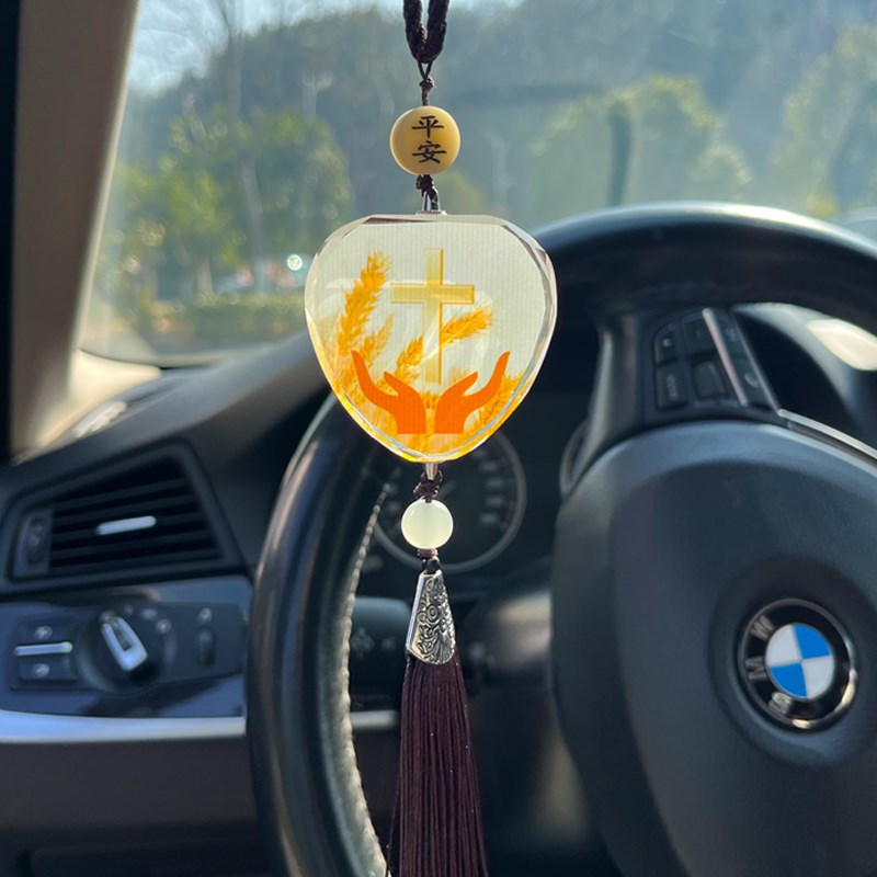 彩印十字架麦穗i车挂 创意十字架汽车中控台装饰挂件吊坠车载摆件