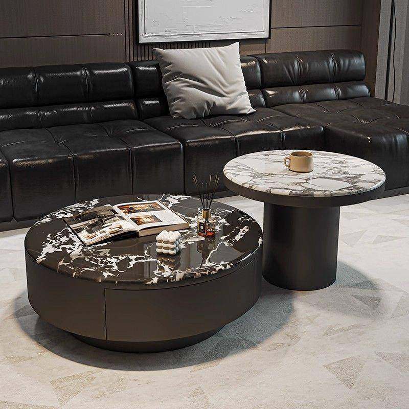 微晶石客厅茶几意式轻奢高级圆形新款小户型家用现代茶桌简约组合