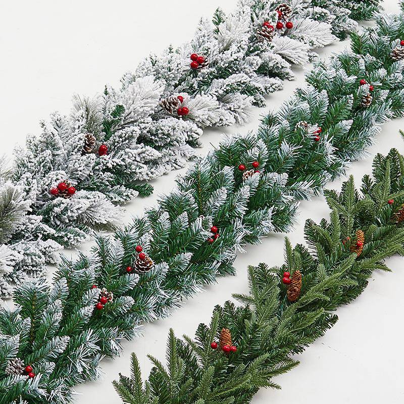 2.7米豪华加密藤条植绒喷雪沾白圣诞节装饰酒店商场楼梯扶手装饰