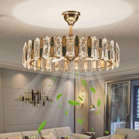 轻奢水晶吊扇灯客厅餐厅卧室风扇灯现代简约大气家用创意个性灯具