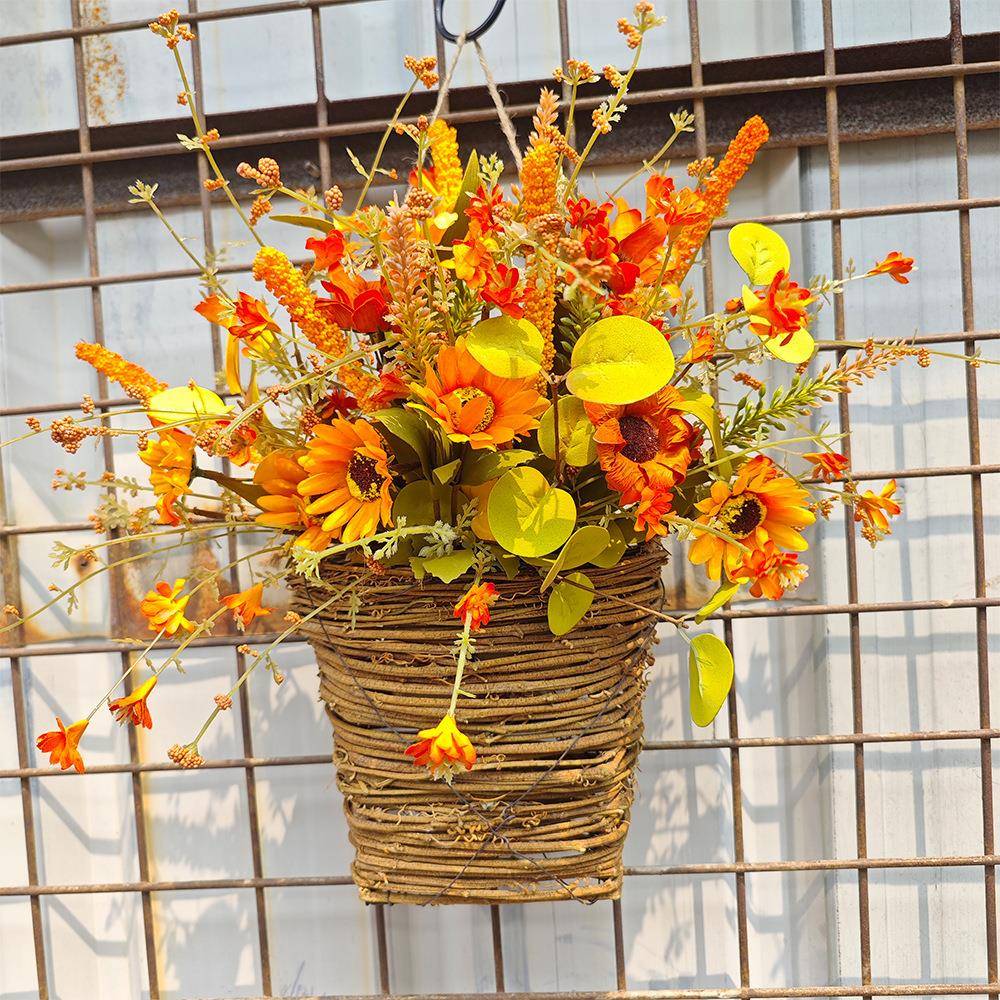 纵鸿感恩节装饰插花小花篮藤筐挂件室内装饰圣诞手工藤编花蓝挂饰