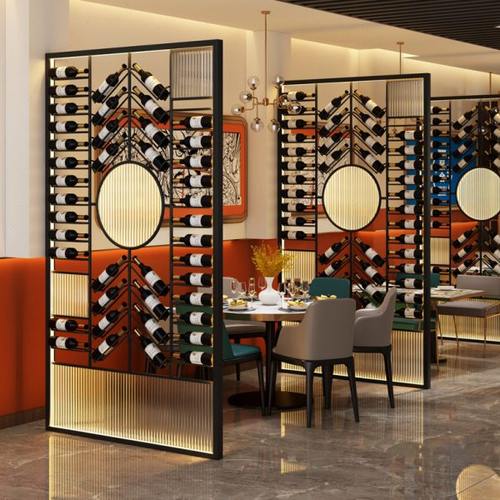 屏风铁艺红酒架卡座酒柜酒架玻璃酒吧清吧工业风隔断葡萄酒展示架