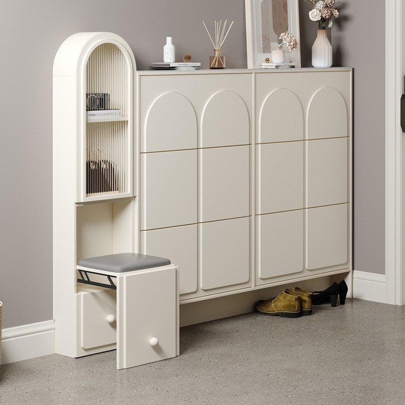 ir奶油风超薄g翻斗鞋柜17cm窄家用门口2024新款入户玄关鞋柜带凳