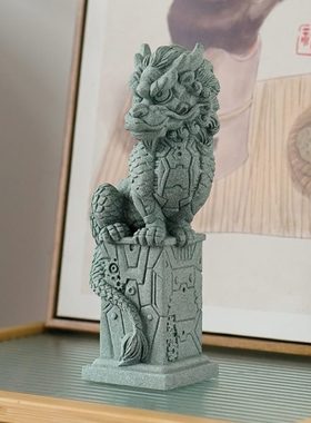 创意机甲风盘龙石玺青砂石工艺品摆件中式家居客厅桌面装饰送礼品