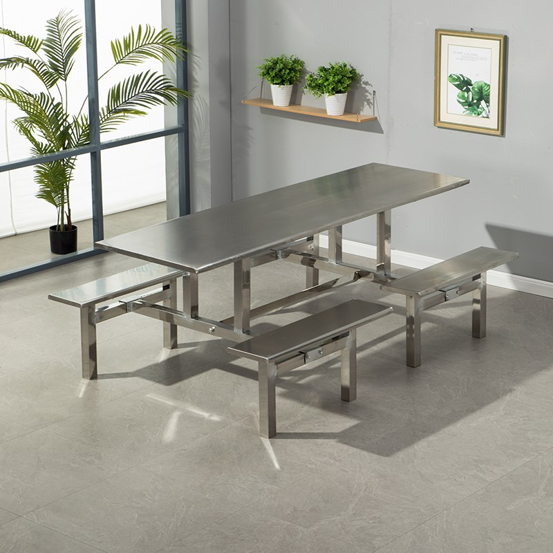 不锈钢食堂餐桌学校工厂饭堂餐x厅4/6/8人位加固连体快餐桌椅组合