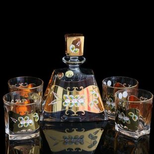 捷克进口水晶镶金珐琅彩酒具七件套醒酒器酒杯家居摆件礼品馈赠