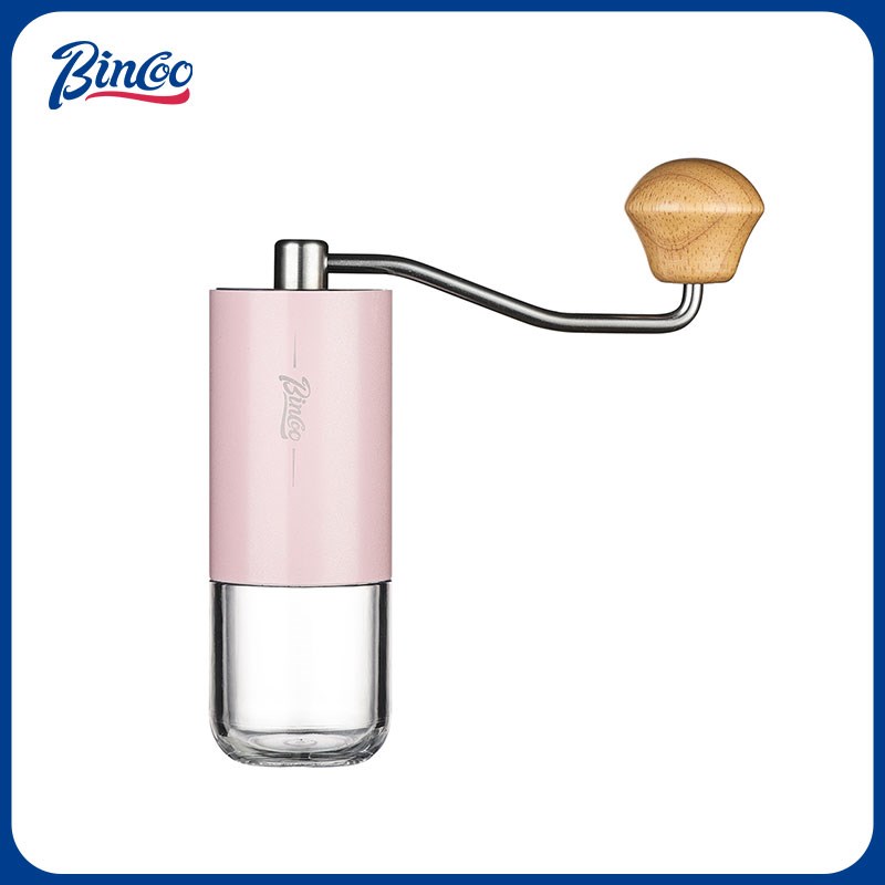 Bincoo粉色手摇磨豆r机便携式钢芯6星手磨咖啡咖啡豆研磨器磨粉机