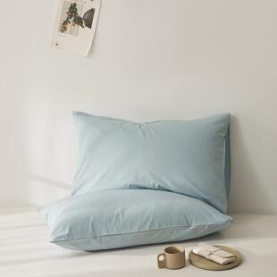 全棉水洗棉纯白色单品枕头套一对装纯棉简约单件信封枕套48x74cm