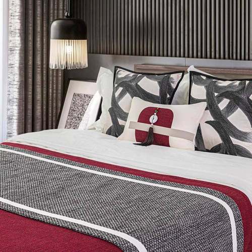 新中式样板房床旗抱枕套酒店民宿床上套件床尾巾靠枕腰枕红色黑色