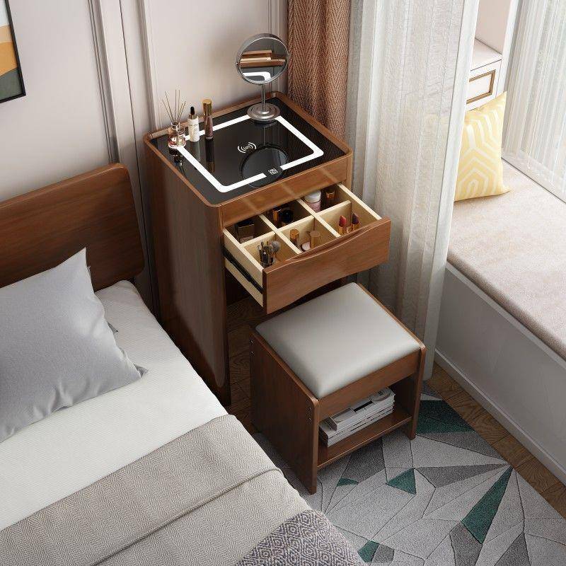 床头柜柜小型梳妆台小户型无线充电床头化妆收纳带实木化妆桌一体