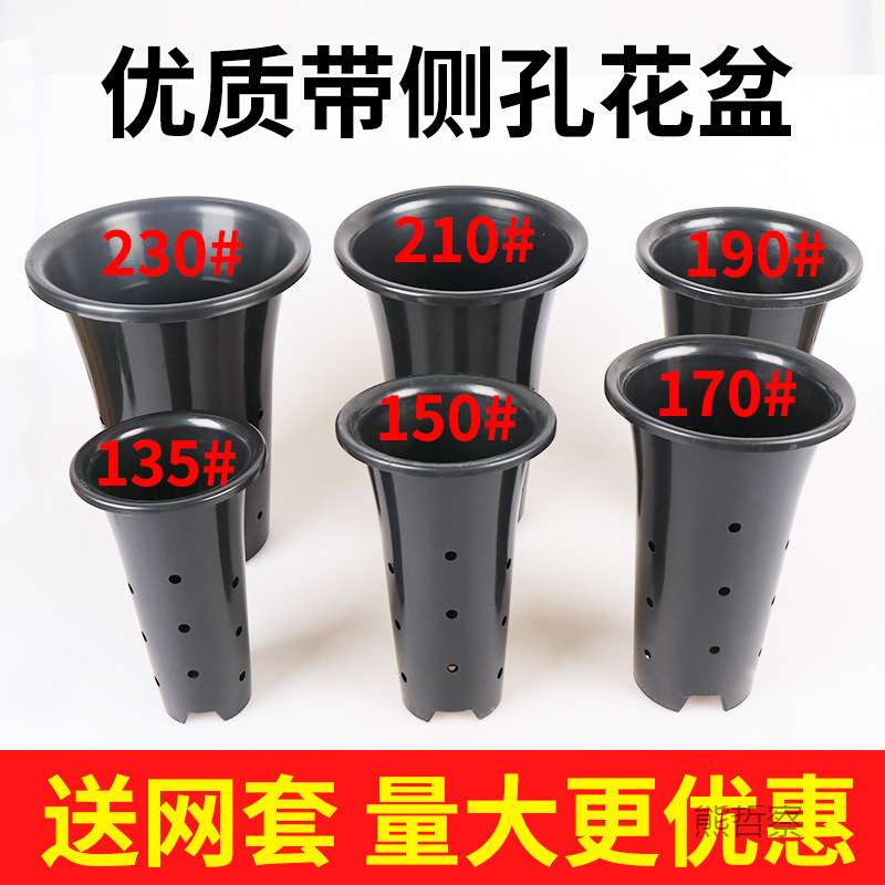 孔园艺兰花盆种植盆栽塑料透气大号黑色四季兰君子兰花盘