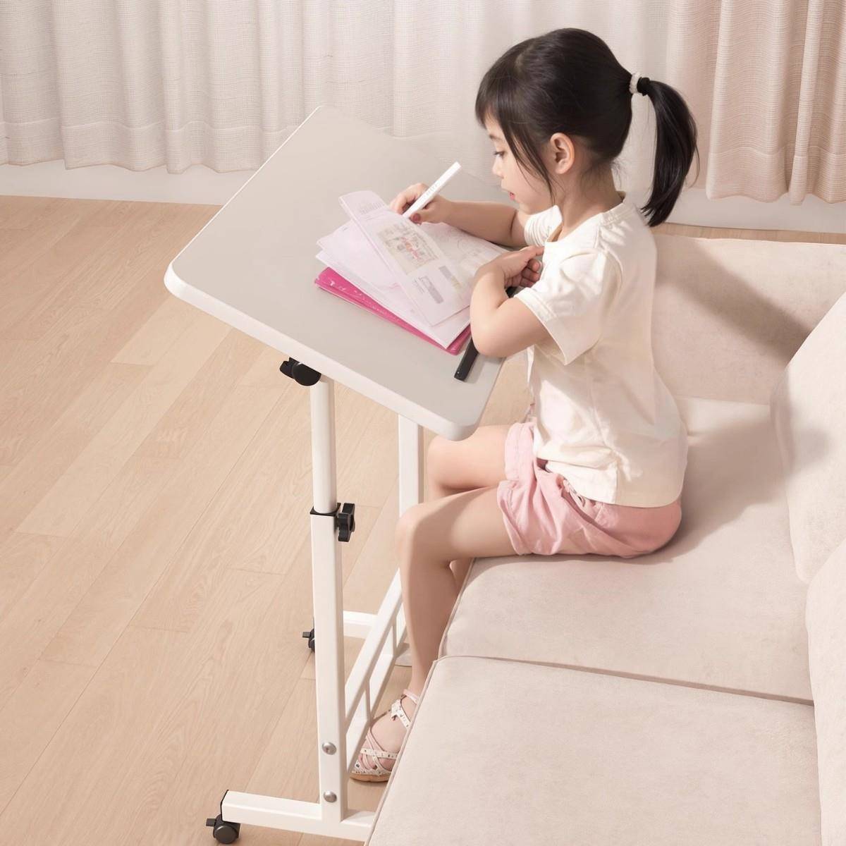 侧边学习桌儿童折叠书桌家用电脑桌可升降写字桌卧室简易桌子