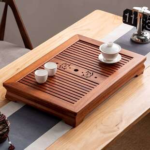 不锈钢实木茶盘干泡台高端家用轻奢中式抽屉式茶具