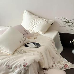 100支奥地利兰精天丝四件套 少女心刺绣裸睡冰丝被套床上用品 法式