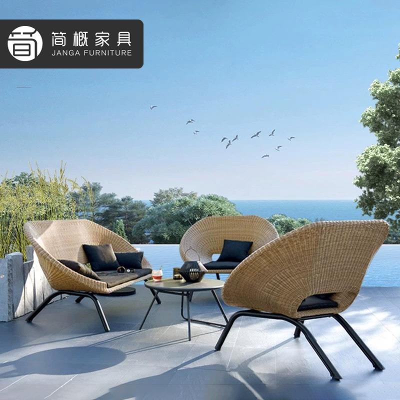 休闲庭院藤椅沙发露台花园三件套户外别墅民宿阳台小茶几室外桌椅