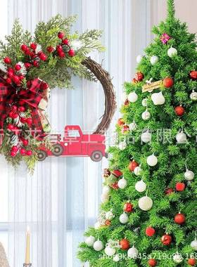 圣诞节红色小卡车藤编花环挂件节日氛围装饰圣诞花环新年前门挂饰