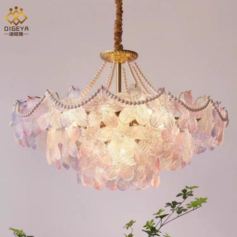 法式轻奢客厅吊灯创意五叶花彩色玻璃水晶灯简约现代卧室餐厅灯具