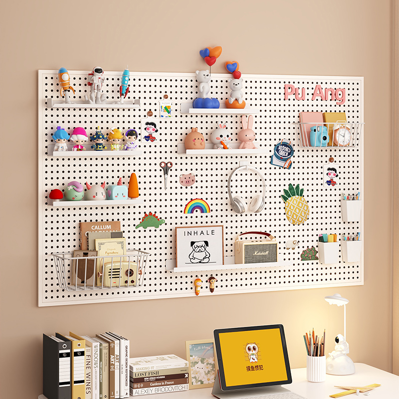 洞洞板置物架学习书桌墙上收纳架宿舍G墙面金属冲孔板壁挂板展示