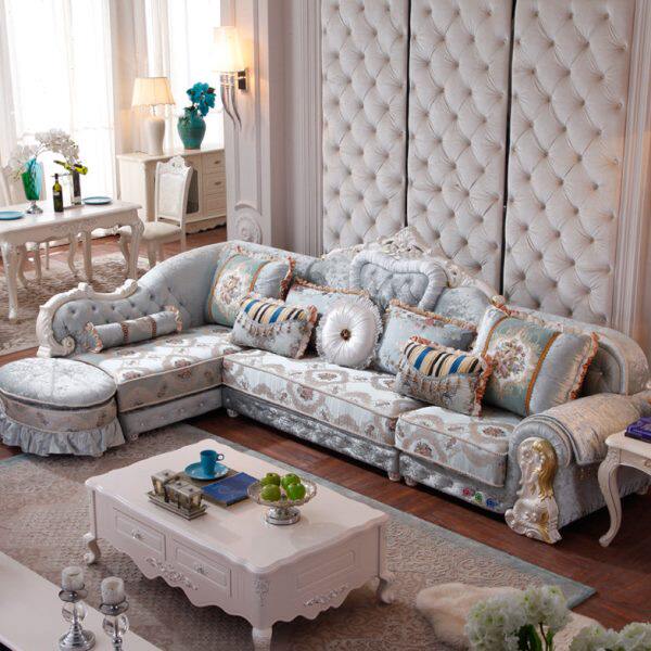 欧式布艺沙发客厅组合整装小户型转角可拆洗简欧田园实木花雕贵妃