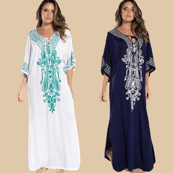 外套连衣长裙罩衫绣花女沙滩比基尼泳衣宽松度假大码新款人棉单件