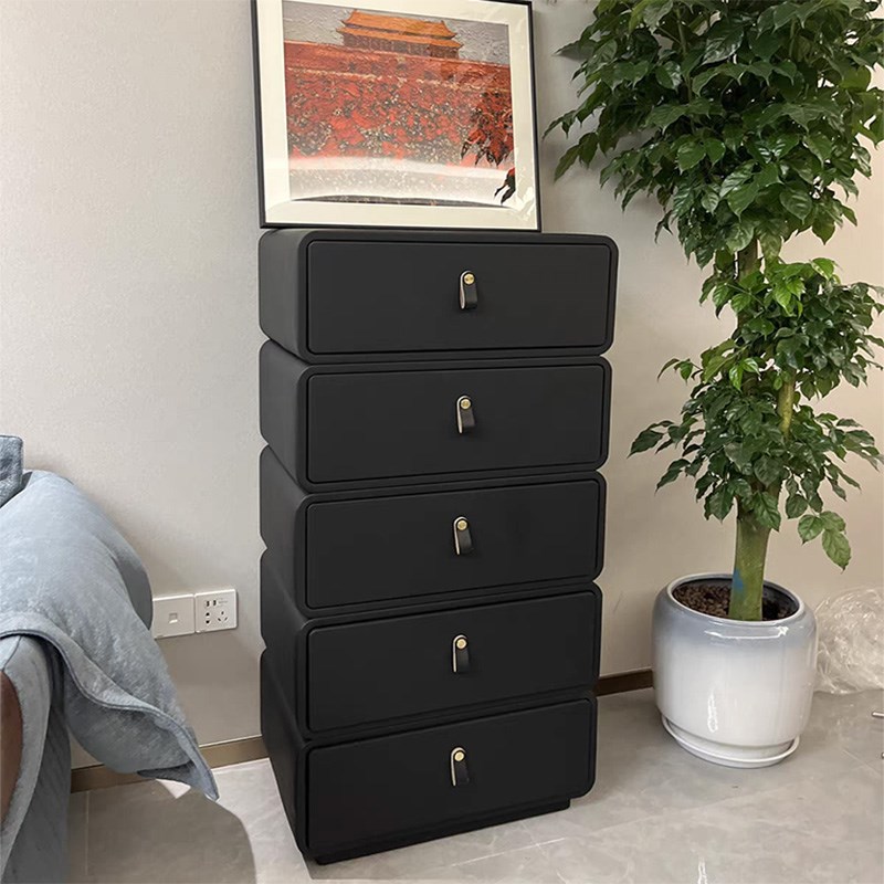 全实木五斗柜整装l客厅靠墙储物柜小户型卧室皮质收纳柜奶油风创