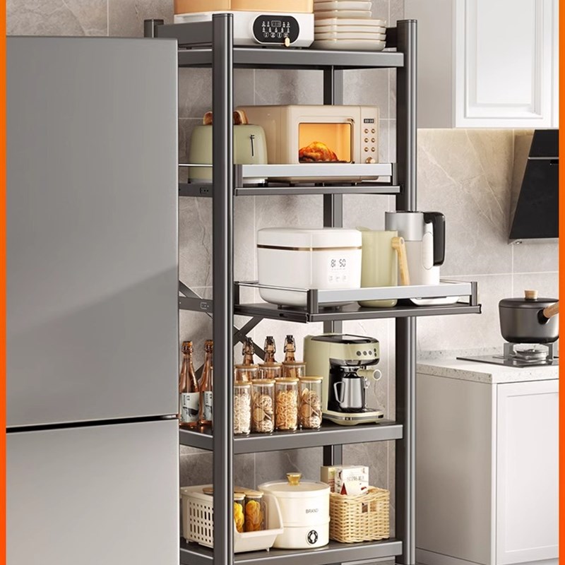 卡贝可抽拉厨房置物架落地多层家用放微波炉烤R箱电饭煲锅收纳架