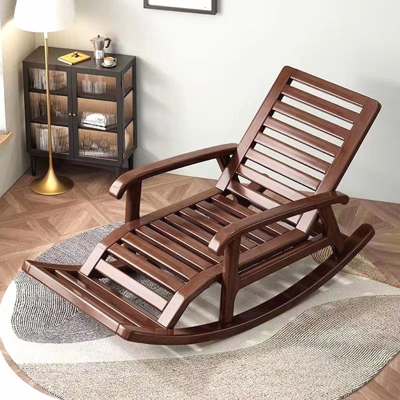 新中式全实木胡桃木懒人卧室w摇椅客厅大人老人午休睡觉躺椅休闲