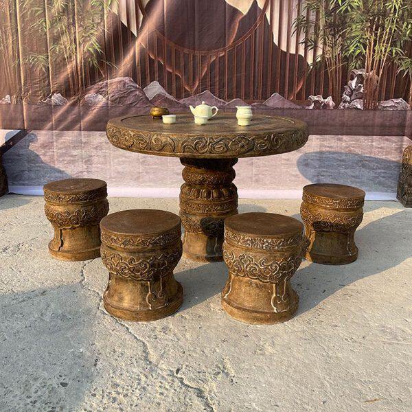 庭院仿古石石头茶桌摆件石桌石凳阳台青凳子户外桌子石雕桌子家用