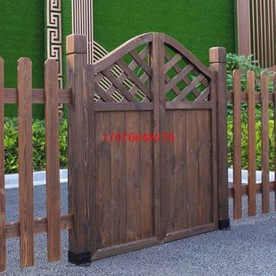 定制防腐木木门户外花园木门碳化木庭院门拱门别墅室外栅栏围栏门