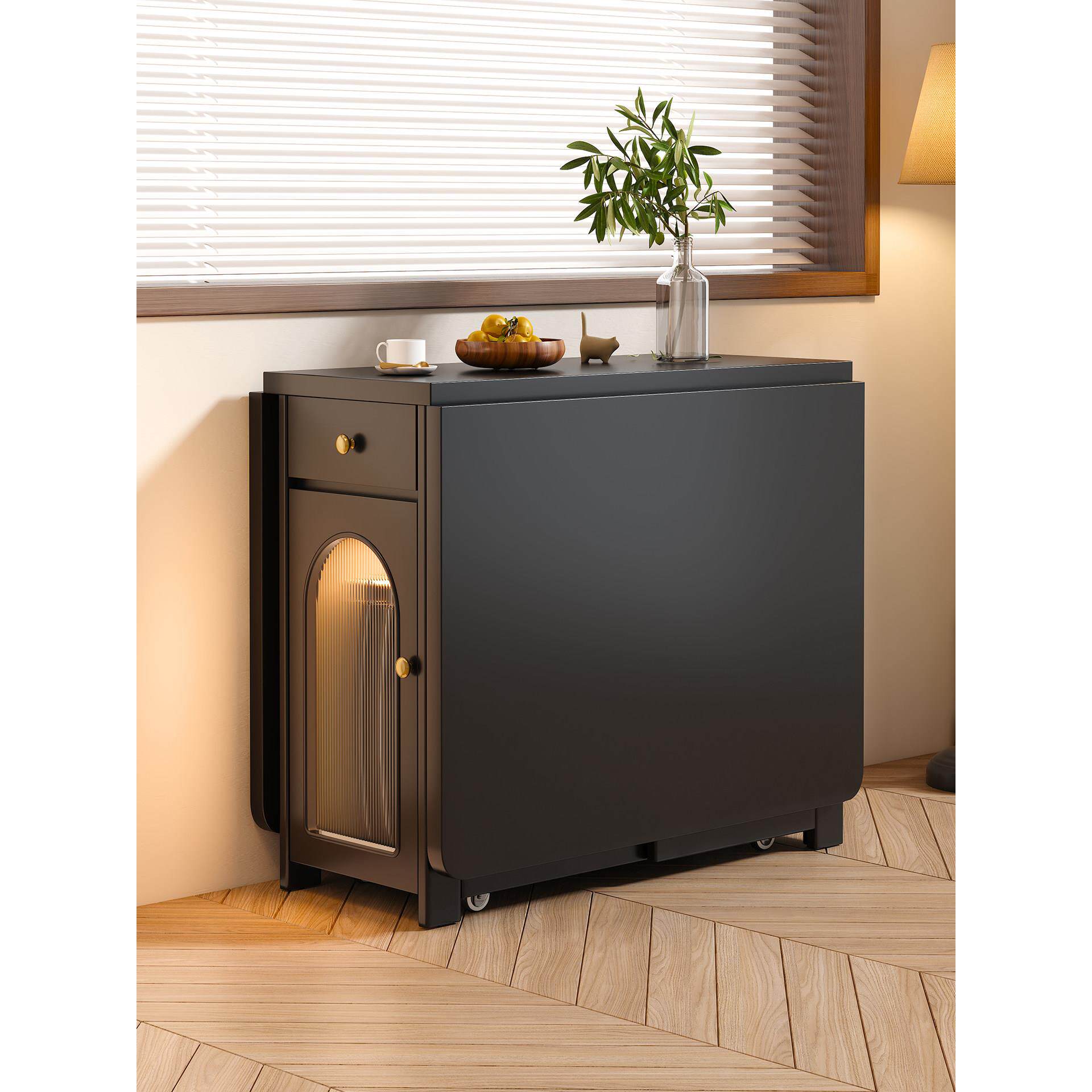 实木岩板餐桌可折叠移动家用伸缩多功能餐桌椅组合长方形饭桌