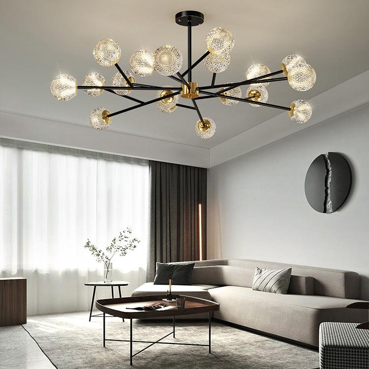全铜轻奢风客厅吊灯后现代简约大气高档水晶卧室餐厅魔豆分子灯具