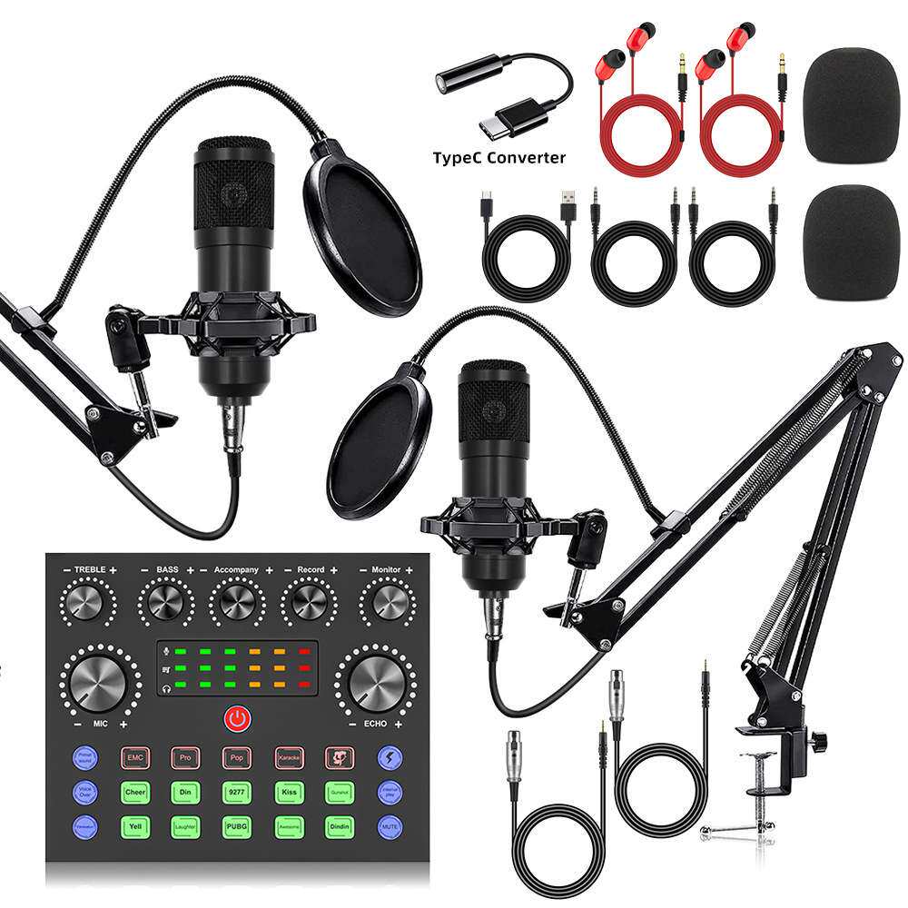 双话筒BM800电容麦克风套装英文手机声卡设备直播全套v8k手机电脑