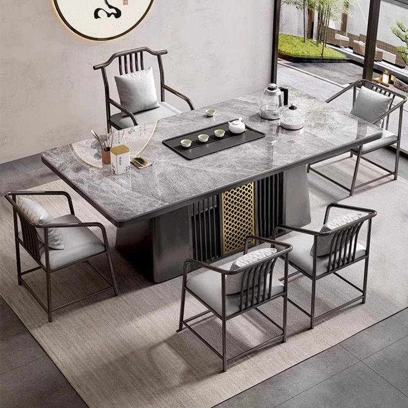 新中式岩板茶桌现代办公室茶桌椅组合阳台家用茶台感轻奢茶几