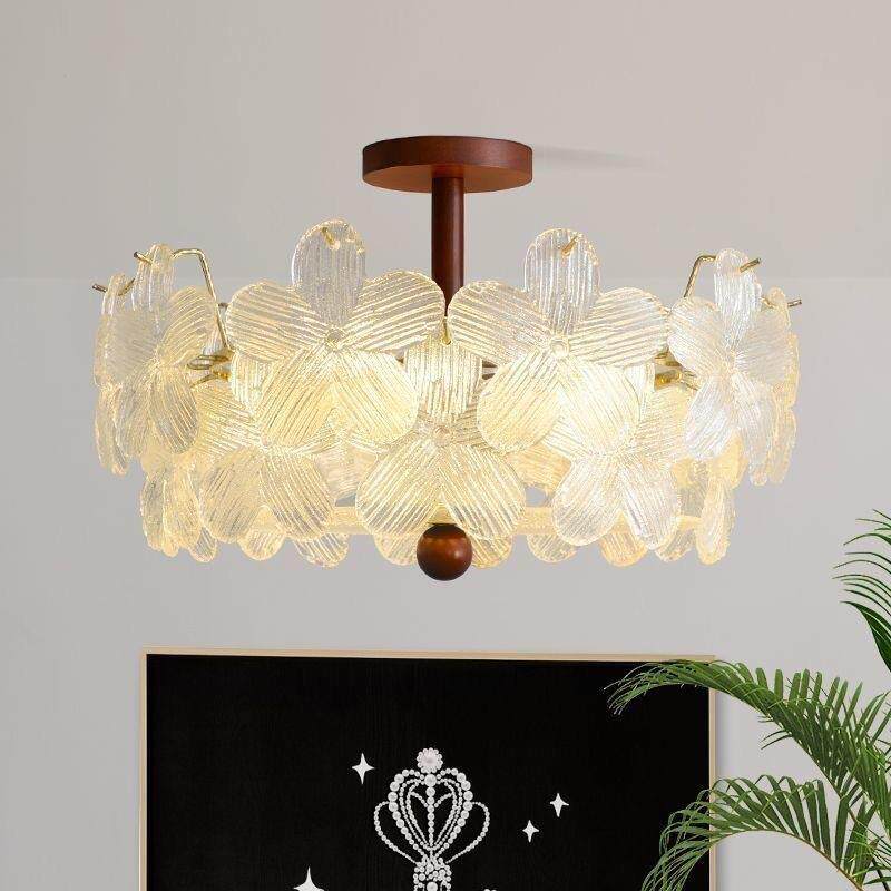 法式花瓣玻璃水晶卧室灯轻奢复古中古风2025新款主卧室房间吸顶灯