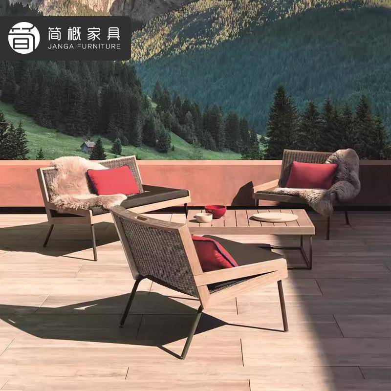 户外别墅庭院沙发花园实木桌椅茶几组合酒店民宿阳台休闲藤沙发椅