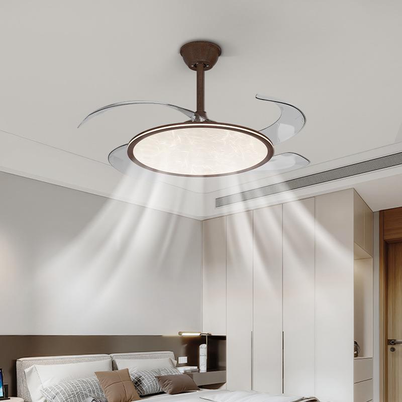 2025新款风扇灯超薄中古木纹卧室隐形全光谱简约创意一体吊扇灯