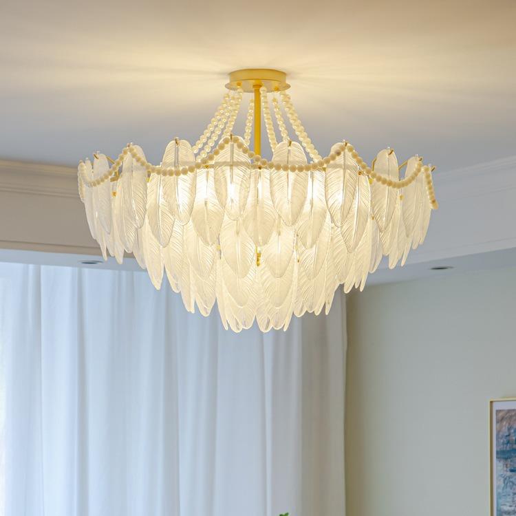 法式客厅吊灯创意简约现代设计师款羽毛玻璃意式轻奢餐厅卧室吊灯
